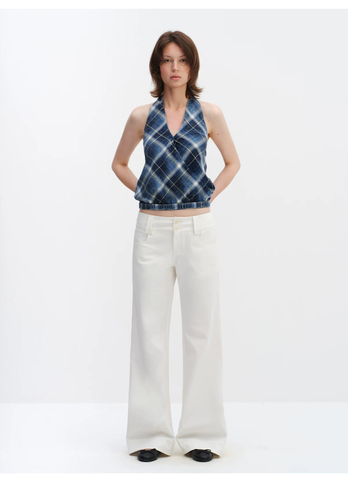 Plaid Halterneck Backless Camisole