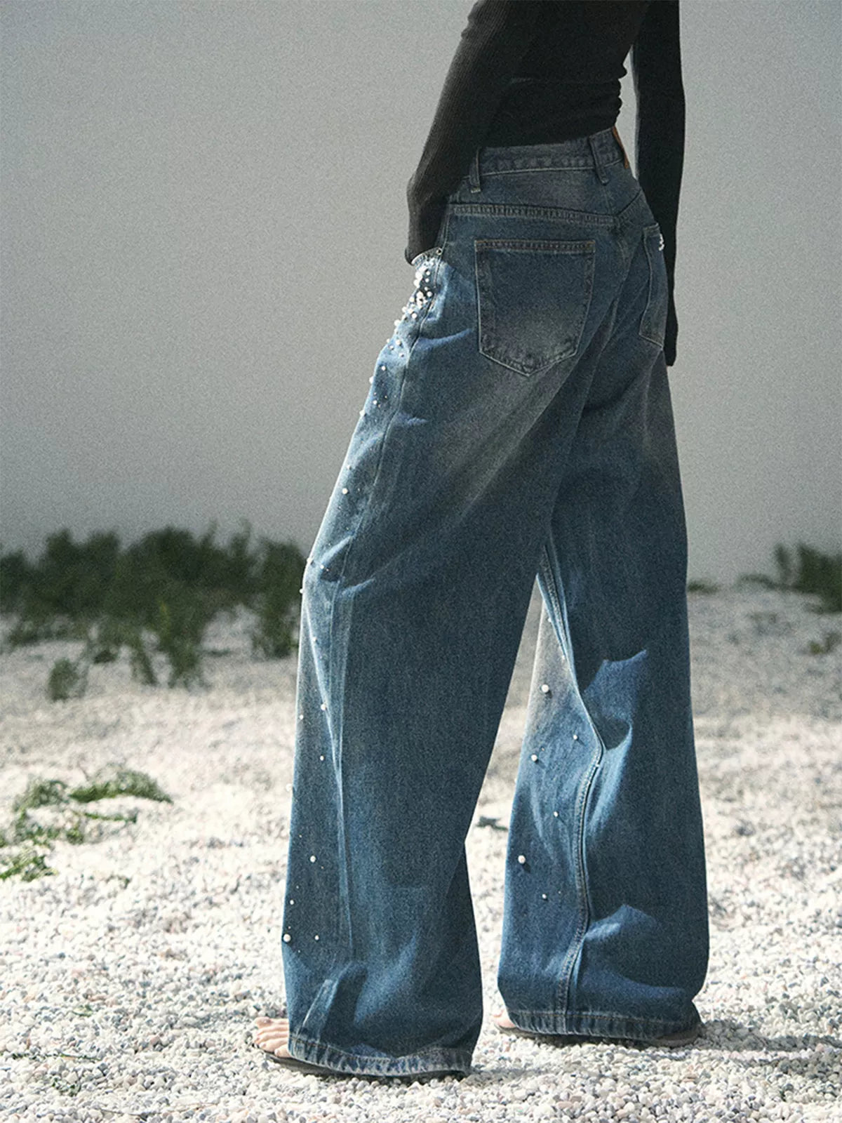 Pearl Studded Straight Leg Jeans