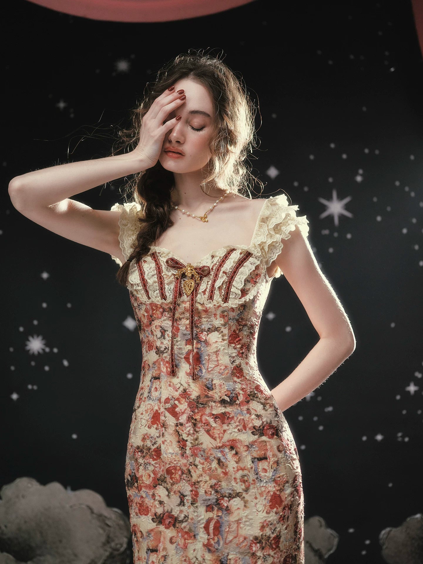 Vintage Lace-Patchwork Floral Mermaid Dress