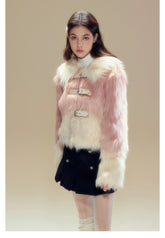 Pink Gradient Button Shearling Jacket - CHINASQUAD