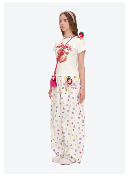 Fruit Illustration Fitted Cropped T-shirt