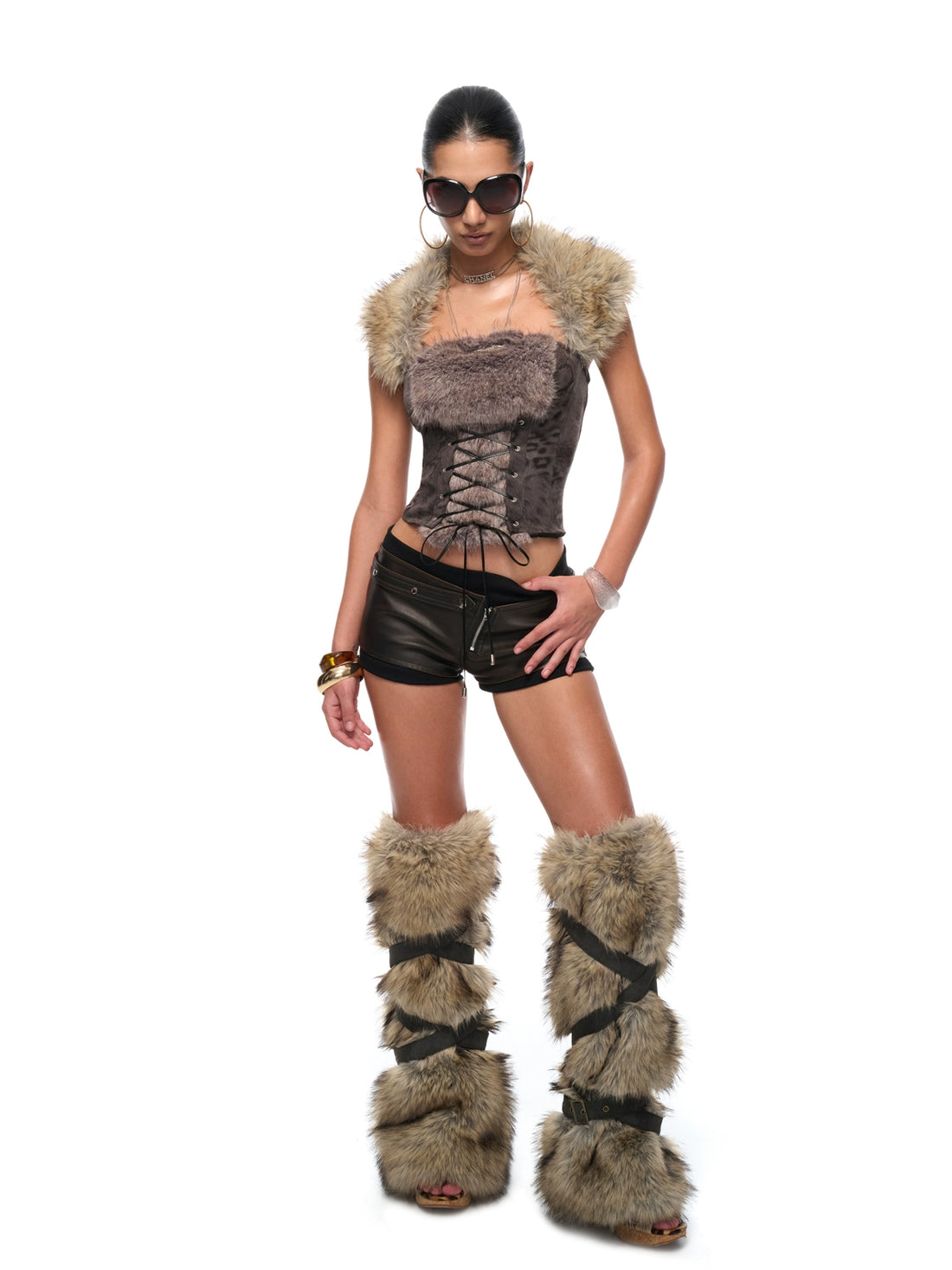 Faux Fur Brown Y2K Leg Warmers