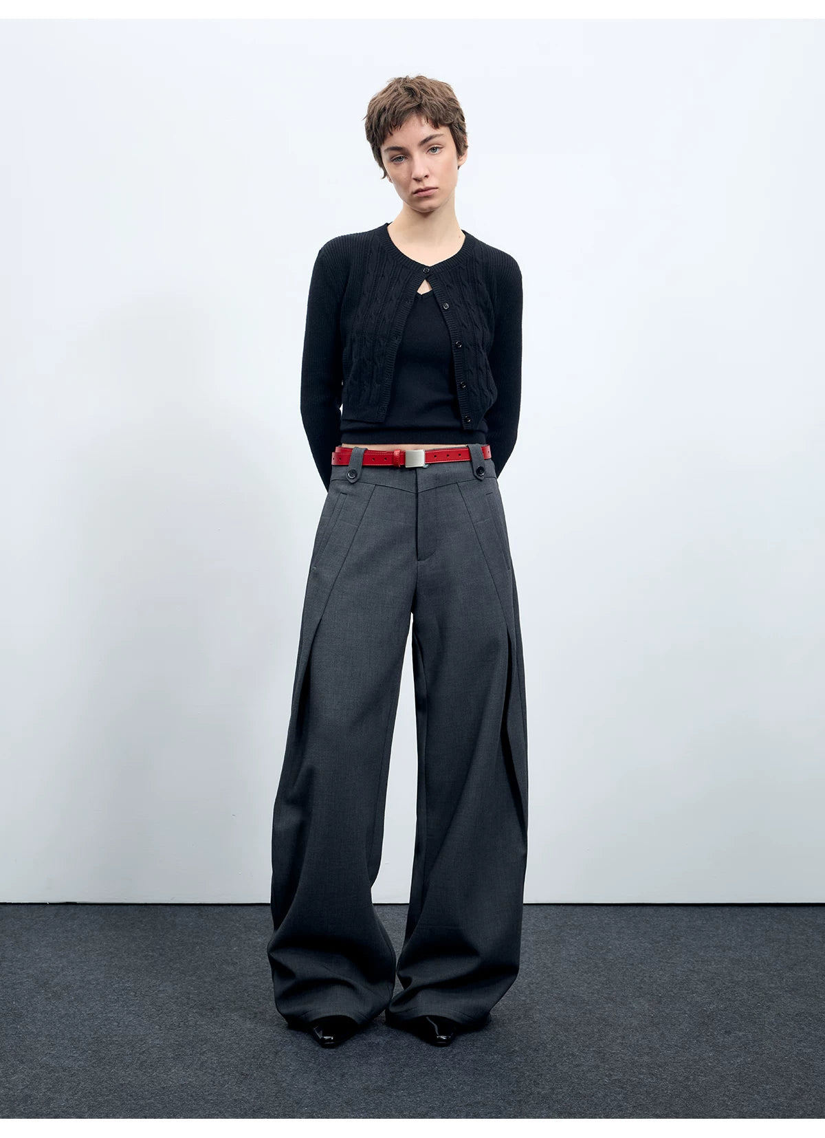 Wool-Blend Sculpted Curved-Leg Tailored Trousers