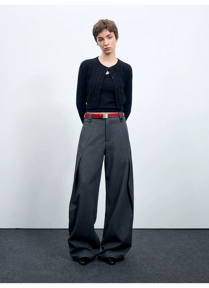 Wool-Blend Sculpted Curved-Leg Tailored Trousers