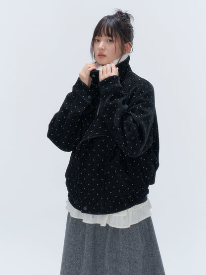 Fur Collar Polka Dot Quilted Jacket