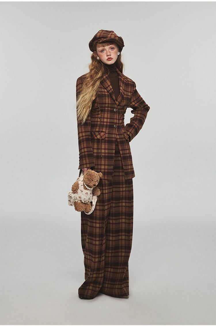 Plaid Woolen Wide-leg Pants - CHINASQUAD