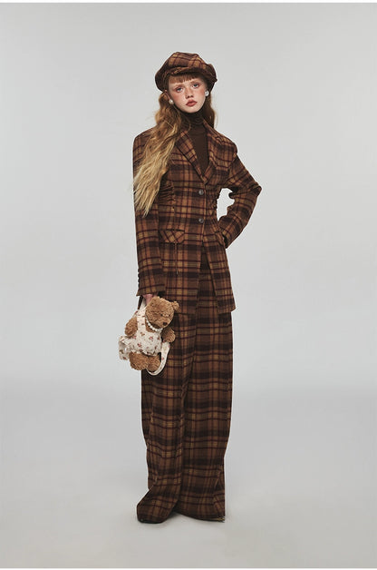 Plaid Woolen Wide-leg Pants - CHINASQUAD