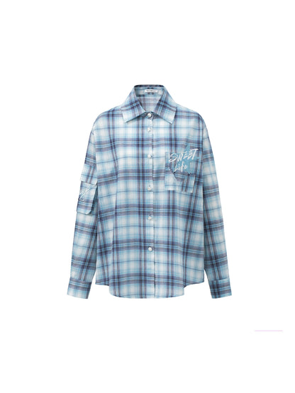 Blue Plaid Embroidered Sunscreen Shirt - CHINASQUAD