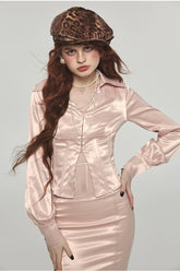 Stretchy Herringbone Satin Shirt - CHINASQUAD