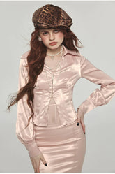 (Final Sale) Stretchy Herringbone Satin Shirt - CHINASQUAD