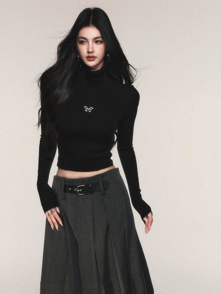 Ribbed Turtleneck Slim-Fit Knit T-Shirt