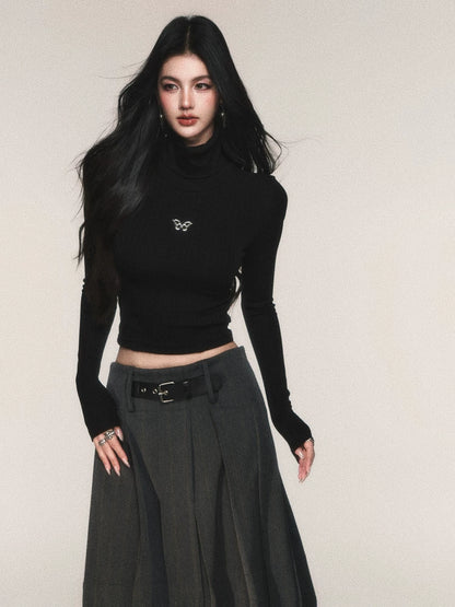 Ribbed Turtleneck Slim-Fit Knit T-Shirt