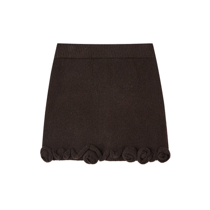 3D Rose V-Neck Knit Sweater &amp; A-Line Knit Skirt Set