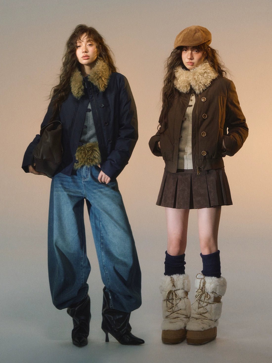 Detachable Fur-Collar Fitted Down Jacket
