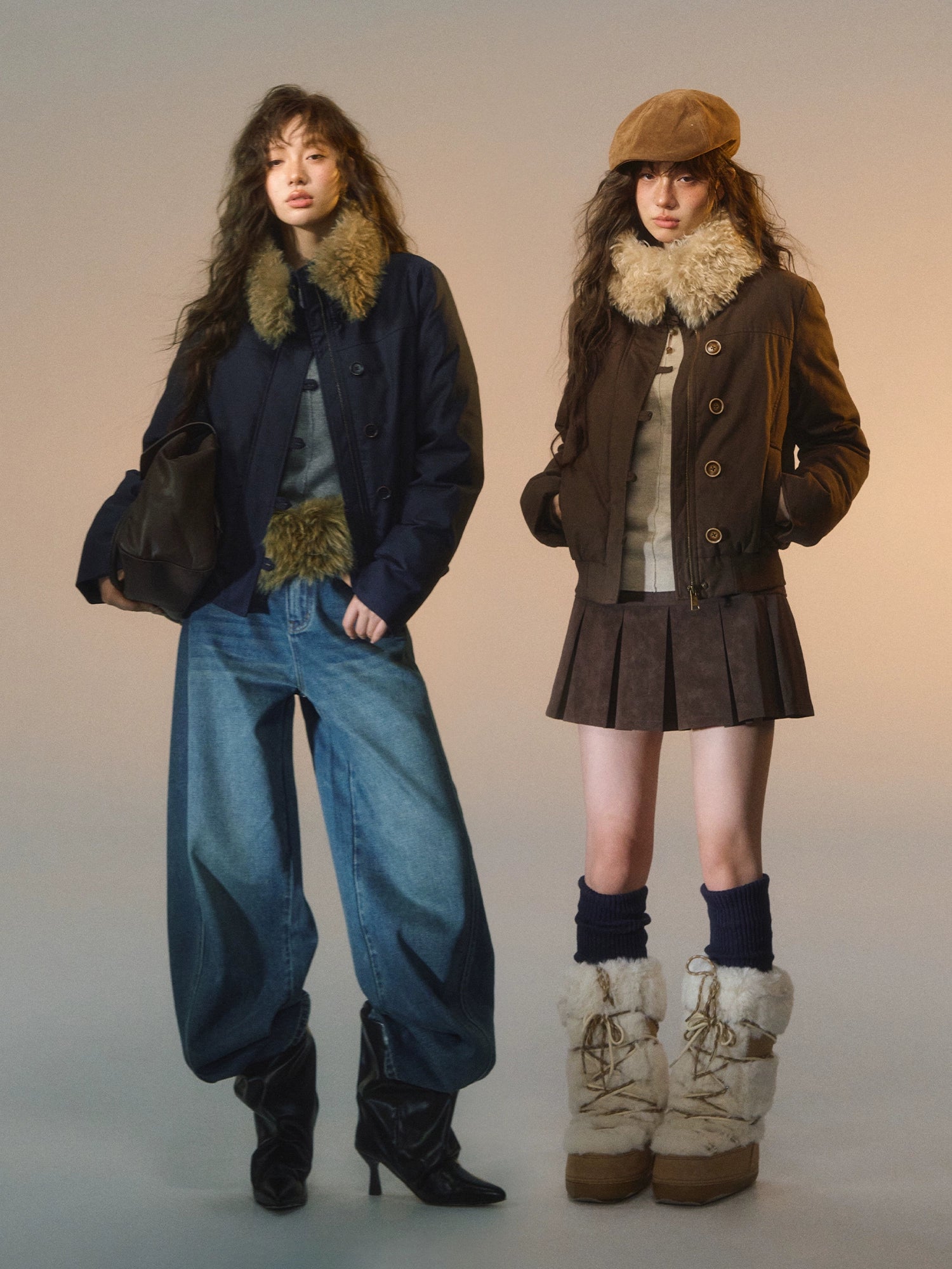 Detachable Fur-Collar Fitted Down Jacket