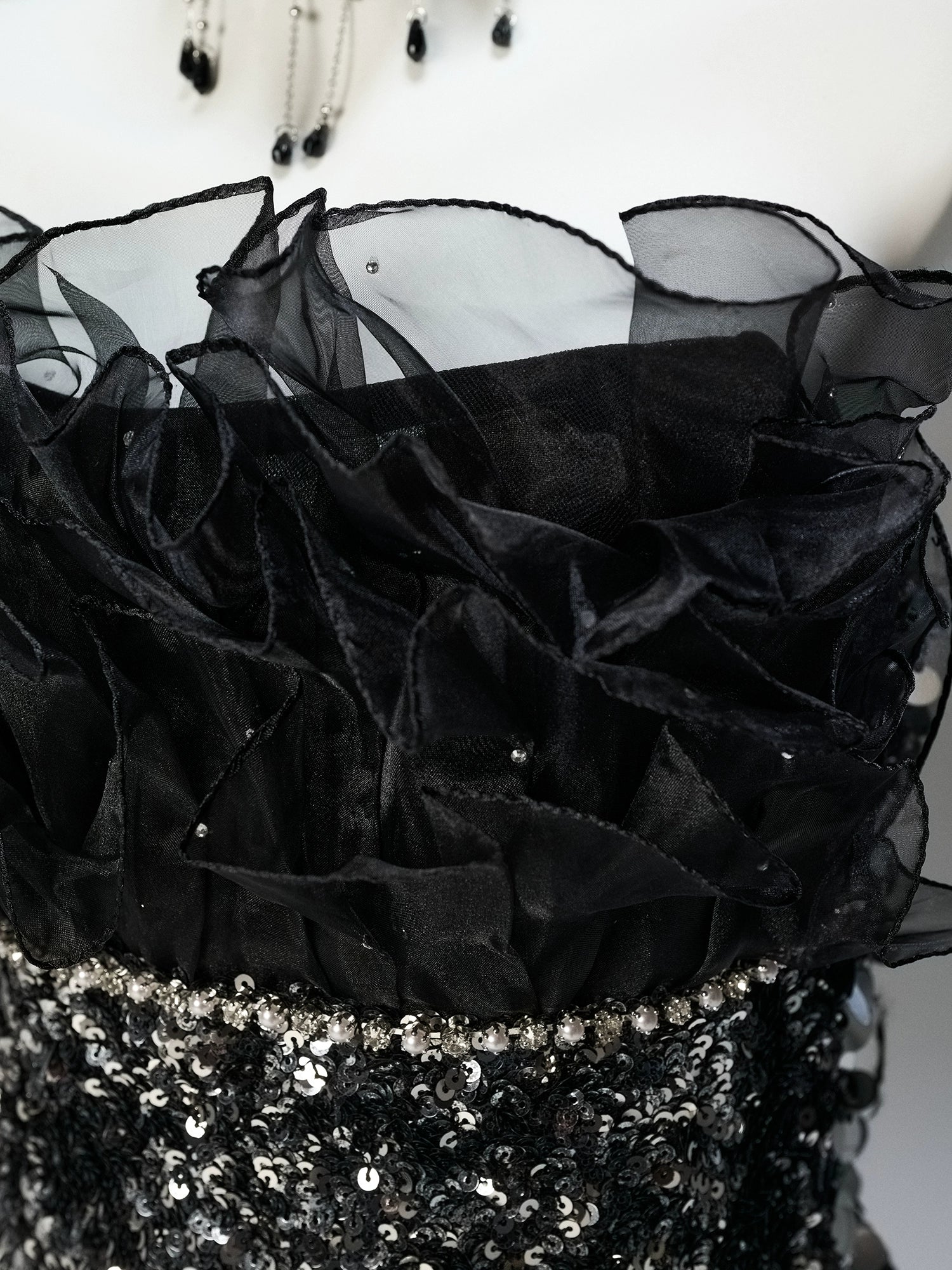 Glamorous Black Couture Gown with Full-Diamond Detailing