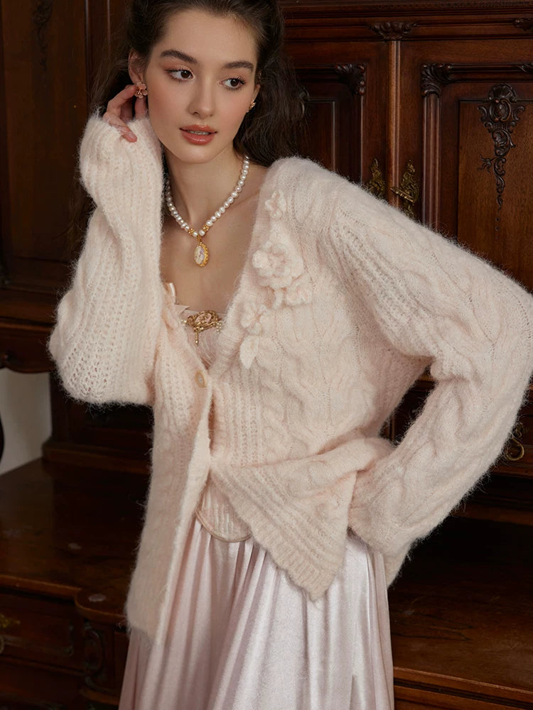 Hand-Crocheted Wool Knit Cardigan