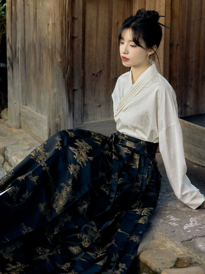 &quot;江上烟树&quot; Black Horse-face Hanfu Skirt