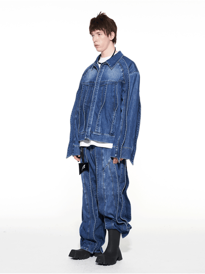 3D Cut Washed Denim Relaxed Jeans