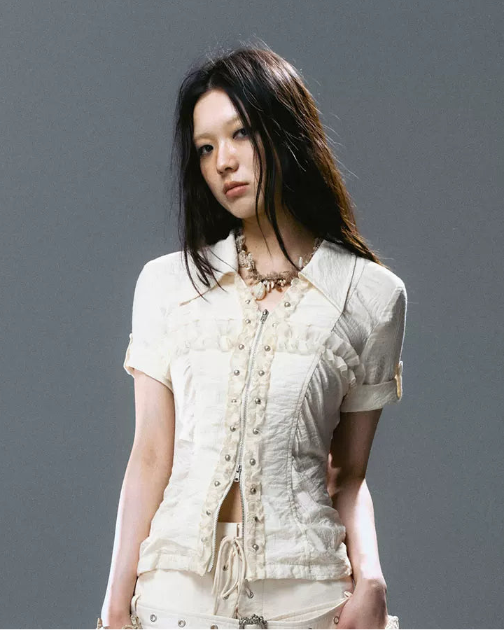 Studded Ruffle Short Shirt