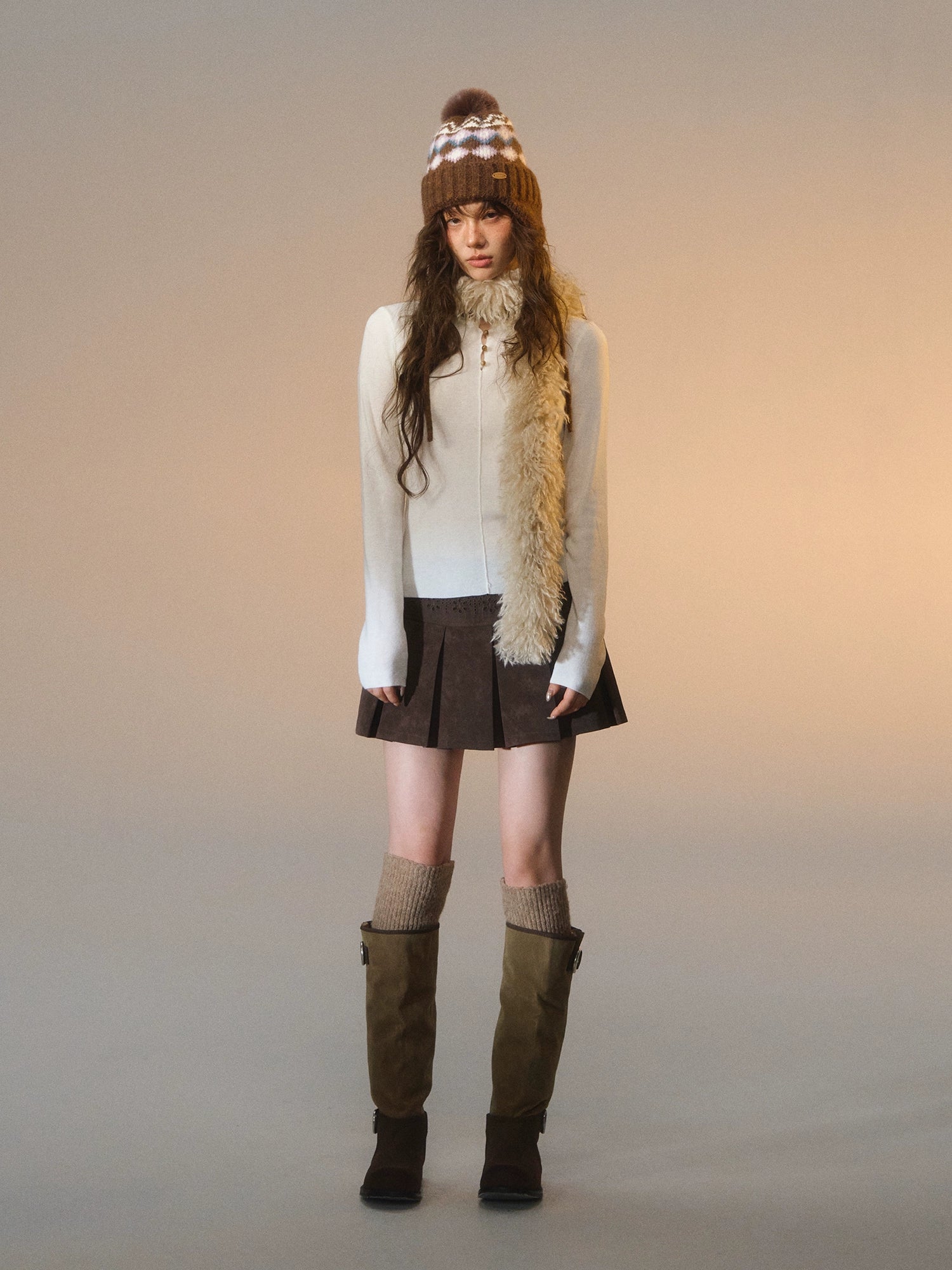 Lace-Trimmed Velvet Pleated Faux Leather Mini Skirt