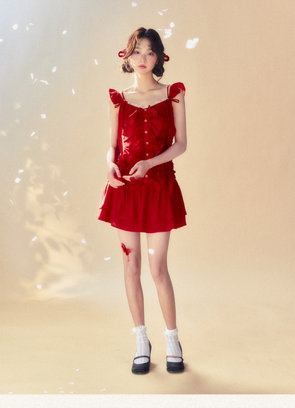 Red Spaghetti Strap Dress - CHINASQUAD