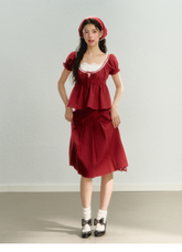 Red Blouse & Midi Skirt Set - CHINASQUAD