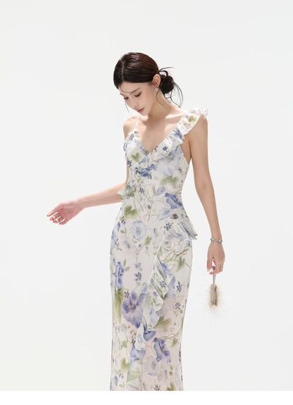 Morning Glory Dream Ruffle Chiffon Maxi Dress