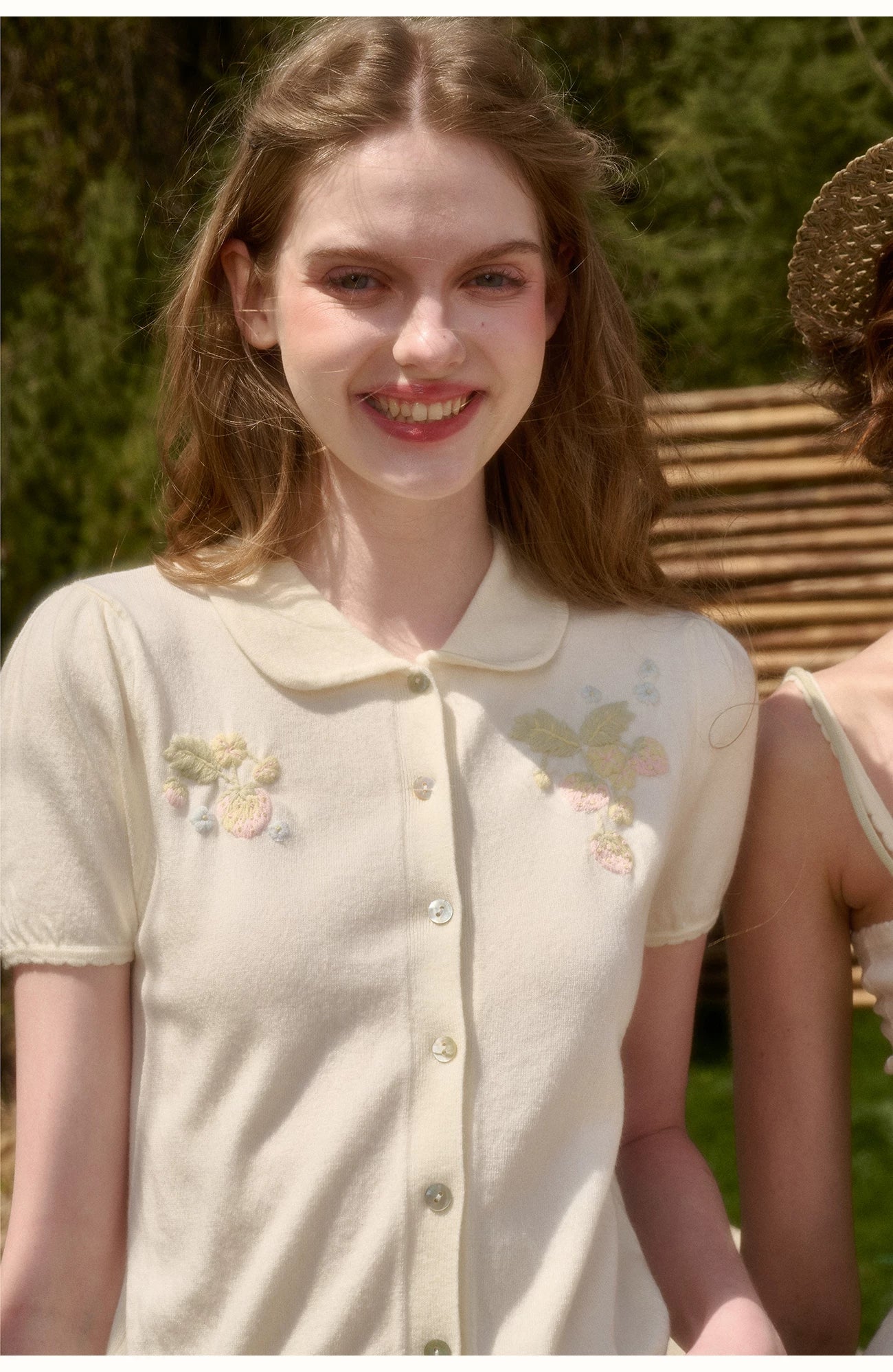 White Strawberry Embroidered Soft Knit Three-Piece Set