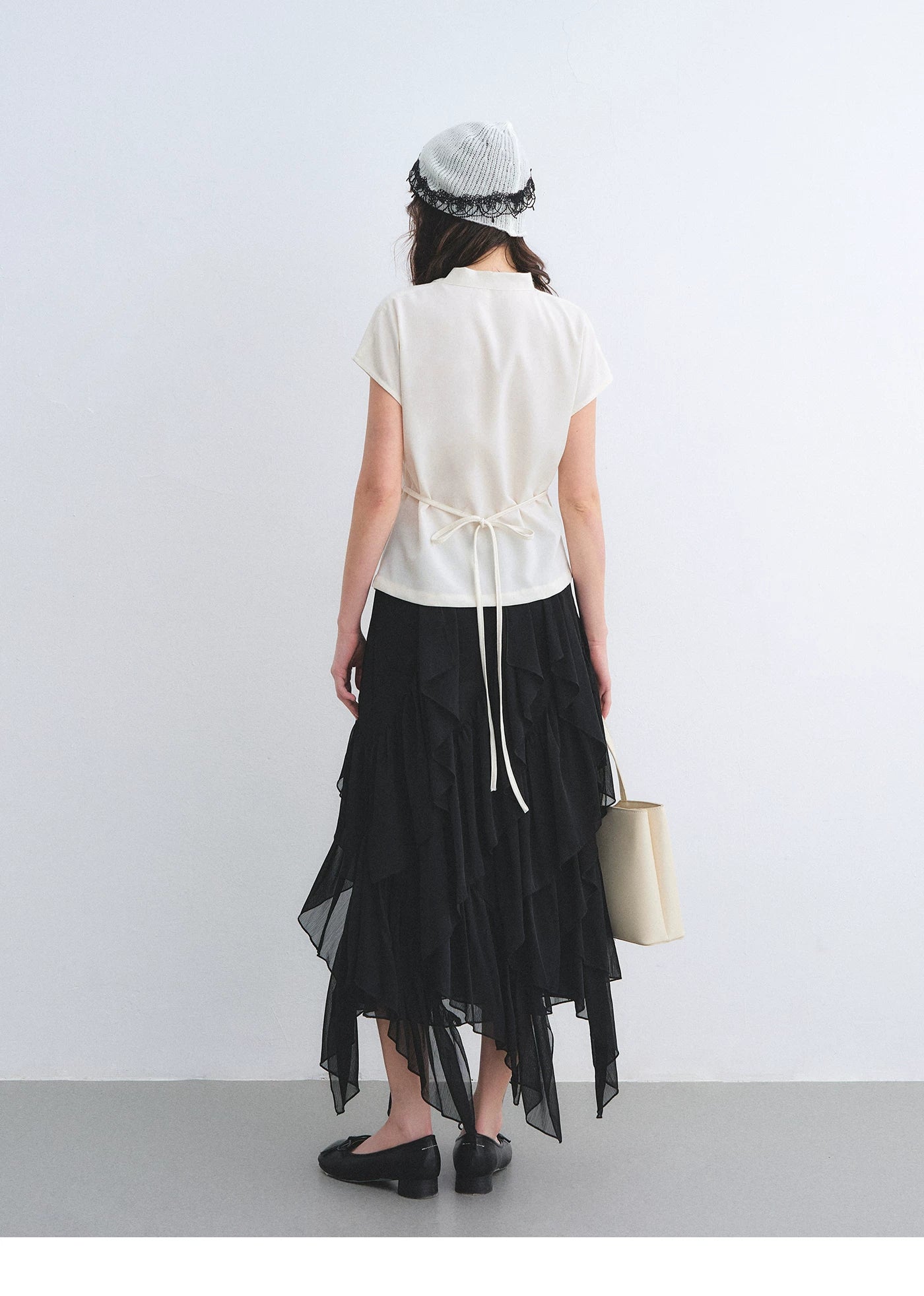 Asymmetric Ruffle Hem Chiffon Midi Skirt