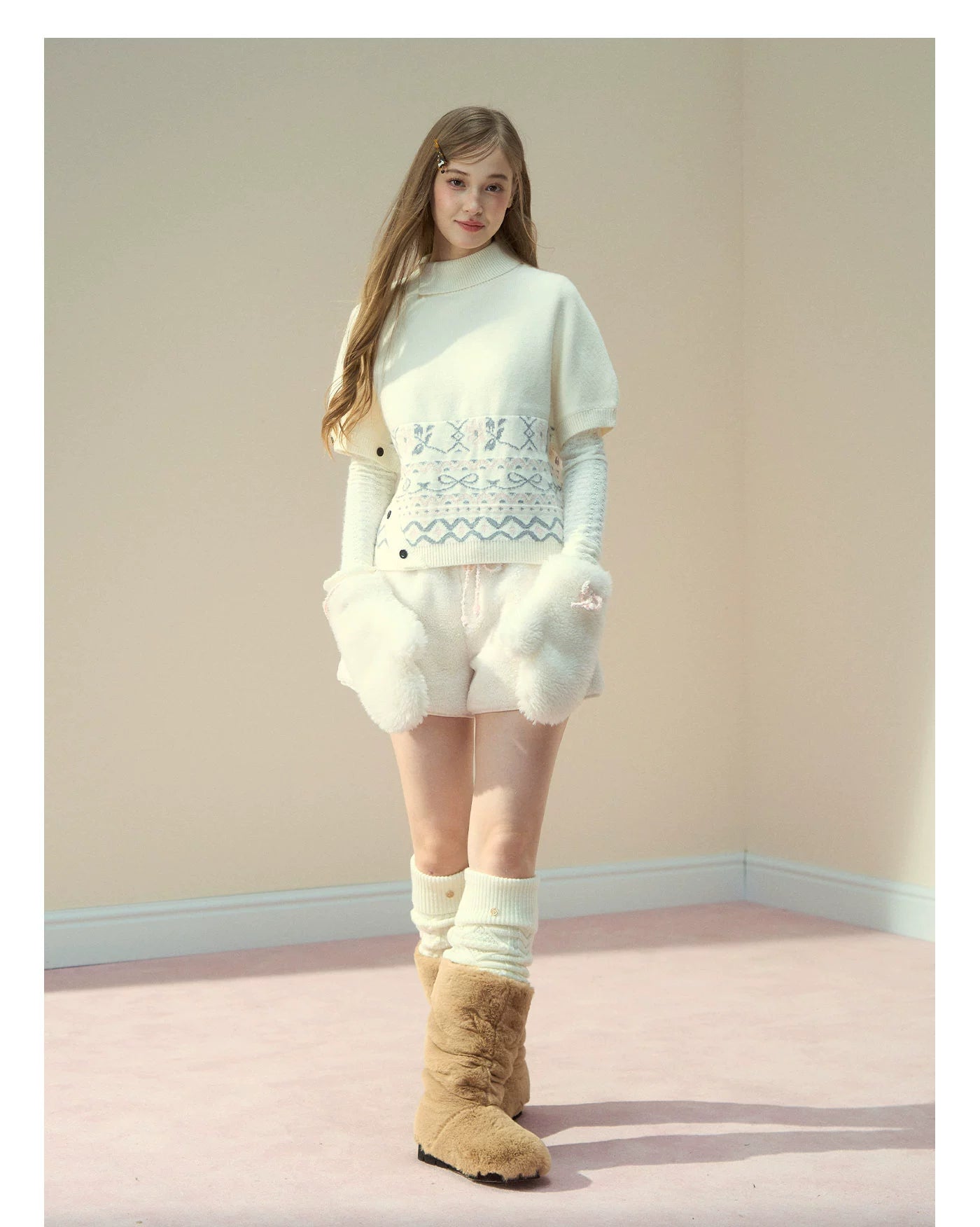 Cream Cloud Fleece Wool Shorts
