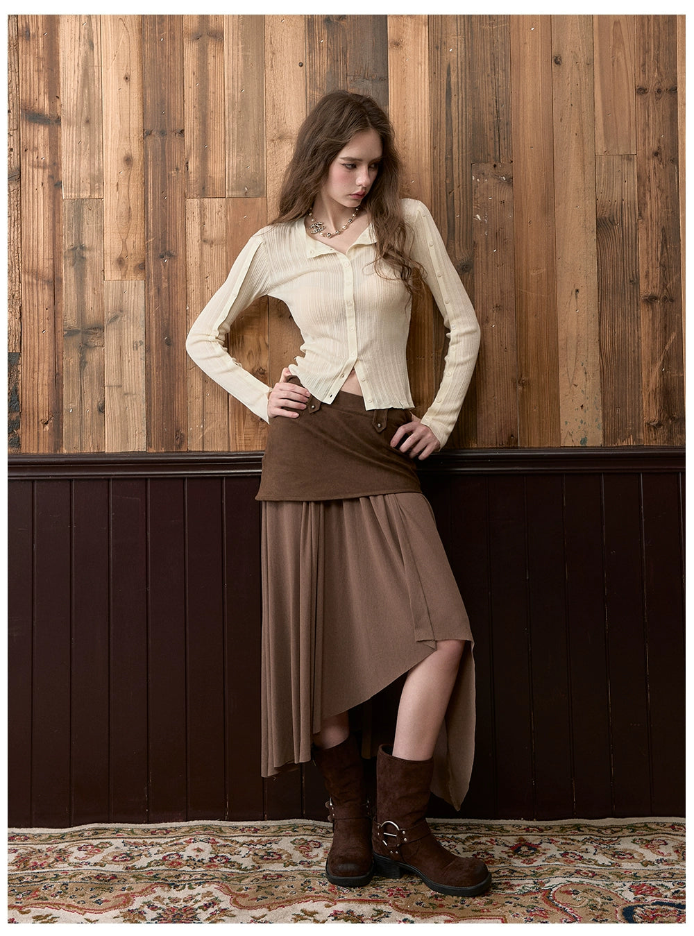 Irregular Spliced Vintage Pleated Skirt