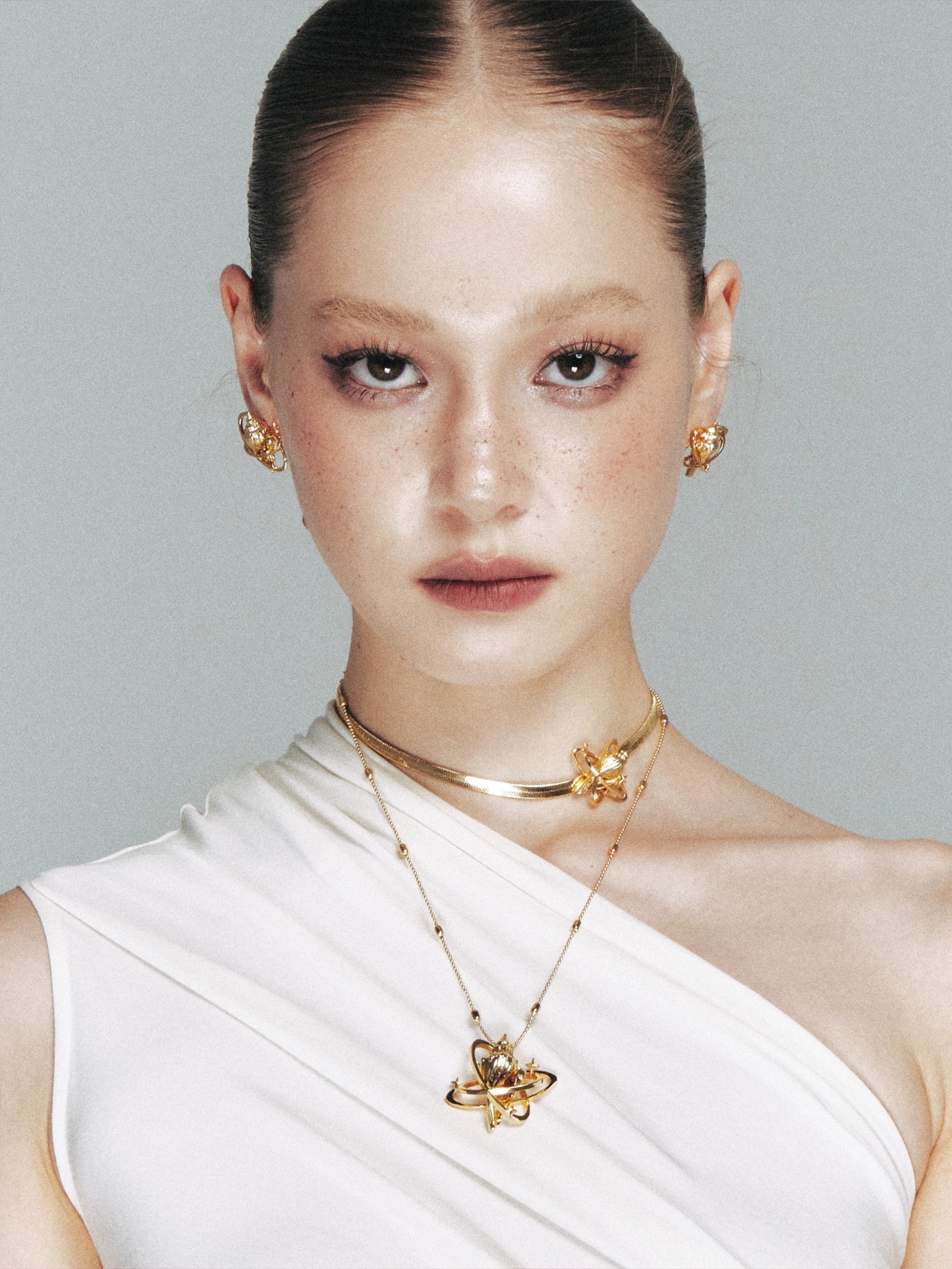 Dual-Tone Conch Star Snake Chain Choker Necklace