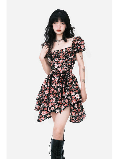 Lace-Up Asymmetric Waist-Defined Dress