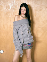 Grey Chiffon Ribbon Knitted Sweater - CHINASQUAD