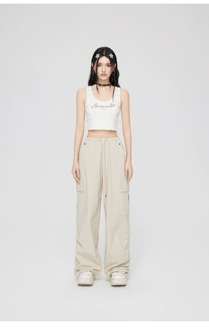 Ruched Wide-Leg Cargo Pants - CHINASQUAD