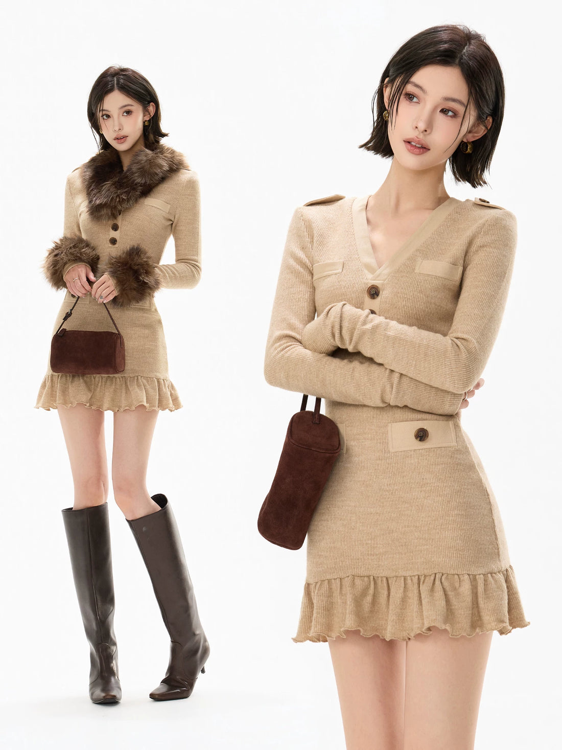 Mesh Shawl Ruched Knit Bodycon Dress