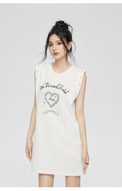 White &amp; Black Love Pattern Sleeveless Dress