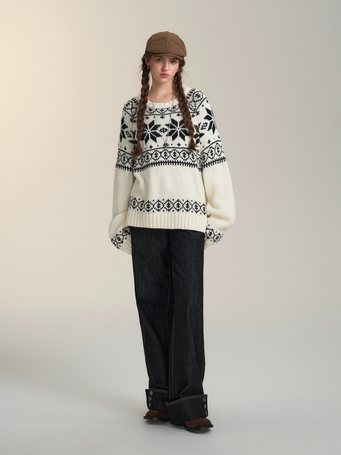 Fair Isle White Jacquard Sweater