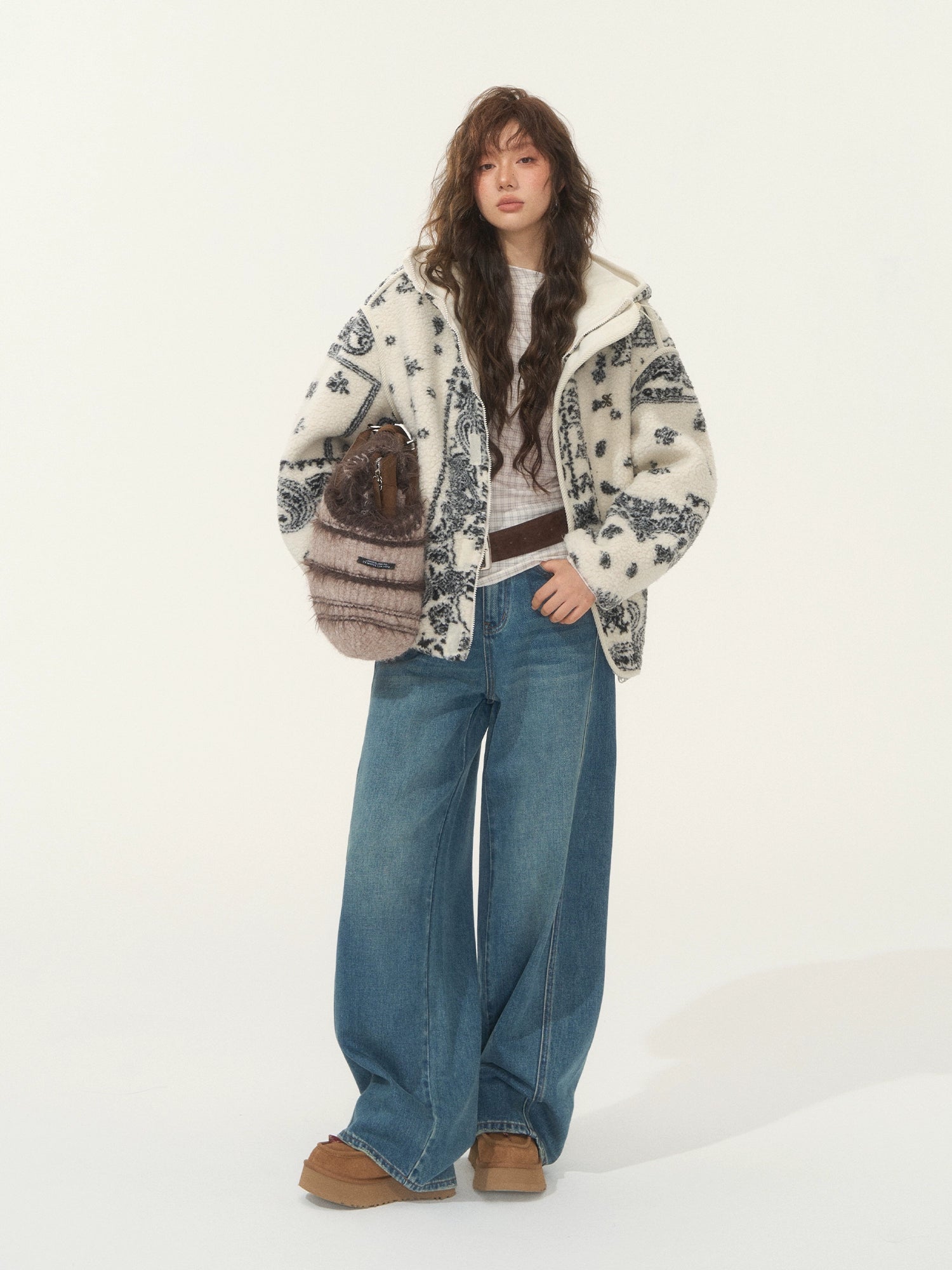 Jacquard Fleece Hooded Casual Jacket