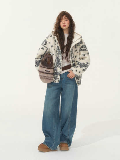 Jacquard Fleece Hooded Casual Jacket