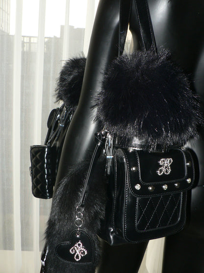 Faux Fox-Trim Structured Tote Bag