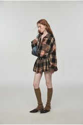 Tie-dye Plaid Shirt & Mini Skirt Set - CHINASQUAD