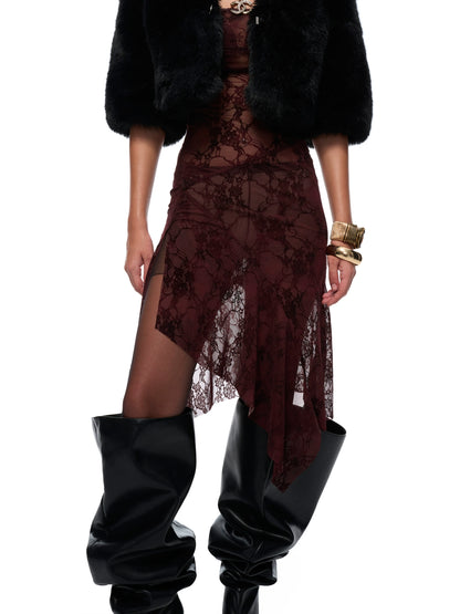 Red Semi-Sheer Floral Velvet Dress