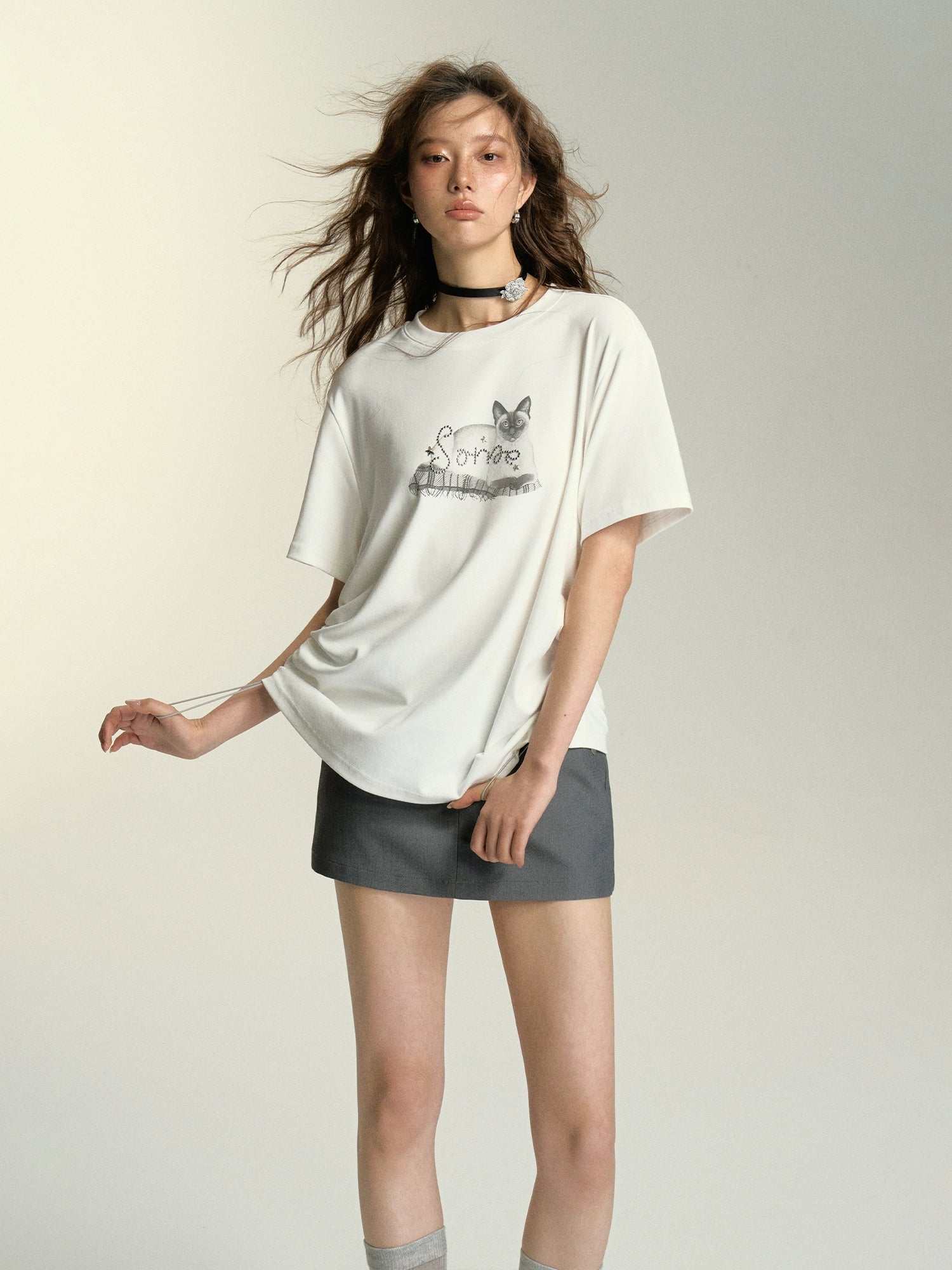 White &amp; Gray Drawstring T-Shirt - CHINASQUAD