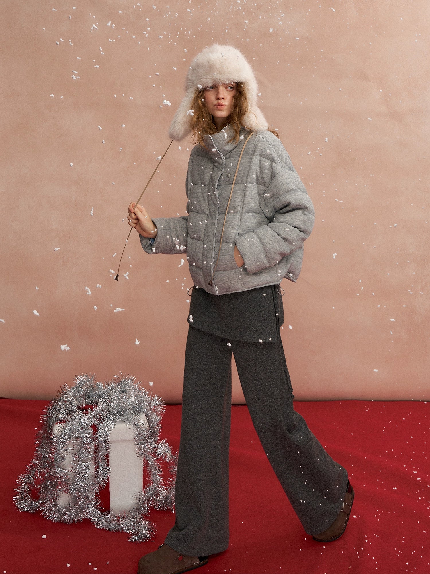 Detachable Scarf-Detail Flared Trousers