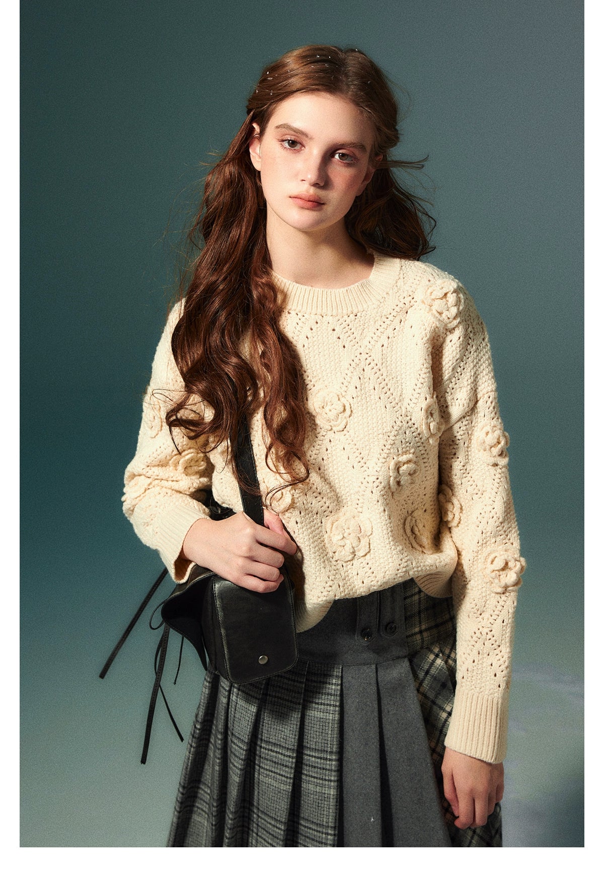 Beige Vintage Knitted Hollow-out Sweater - CHINASQUAD