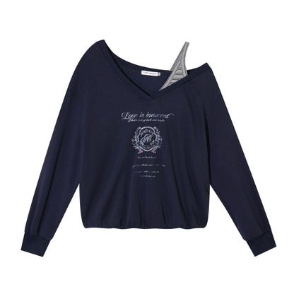 Asymmetric Shoulder Striped Fleece Tracksuit Set