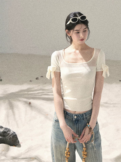 Square Neck Cut-Out Slim Fit Knit Top