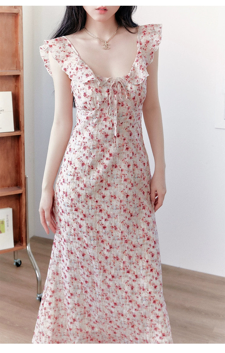 French Style Slimming Floral Print  Dress